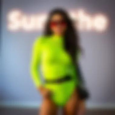 Styling the Neon Green Bodysuit A fashion model confidently wearing a neon green bodysuit paired with trendy accessories.