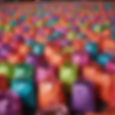 Vibrant Display of Neon Treat Bags A vibrant array of neon treat bags displayed at a festive event