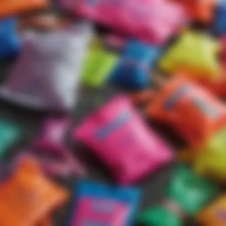 Close-up of various materials used in neon treat bag production