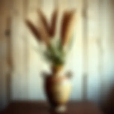 Pampas Grass in a Vintage Setting Vintage vase showcasing pampas grass with a rustic backdrop