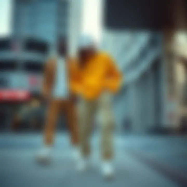 Fashionable pairing of parachute sweatpants with trendy athleisure outfits in an urban setting.