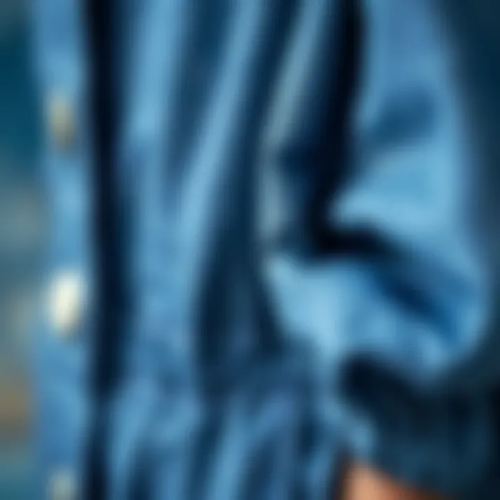 Texture of Puff Sleeve Denim Close-up of fabric texture of a denim jumpsuit