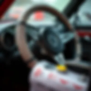 Close-up of materials used in rhinestone steering wheel covers