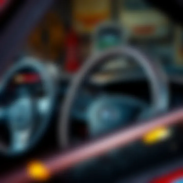 Variety of styles of rhinestone steering wheel covers on display