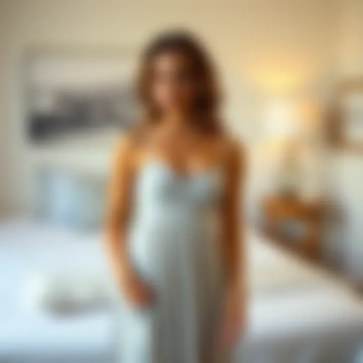 Model styling a ribbed nightgown in a modern setting