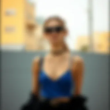 Stylish outfit showcasing a royal blue camisole styled with accessories