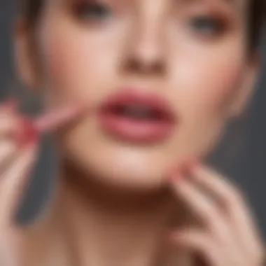 Applying SheGlam Take a Hint Lip Tint Application technique of SheGlam lip tint on lips