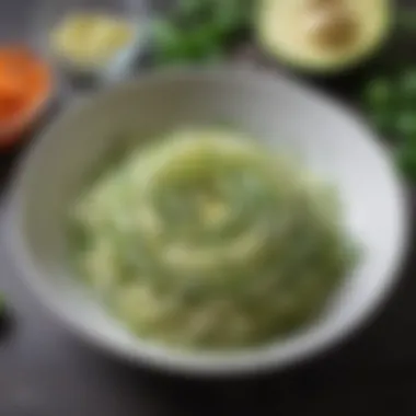 Garnished Spiralized Zucchini Presentation Elegant spiralized zucchini in a bowl garnished with herbs