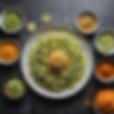 Creative Presentation with Spiralized Zucchini A colorful plate featuring spiralized zucchini alongside various sauces