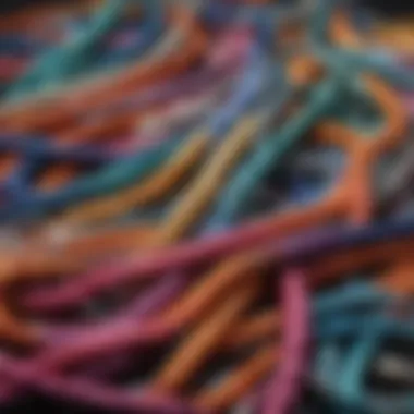 Close-up of colorful threads and materials for invitations