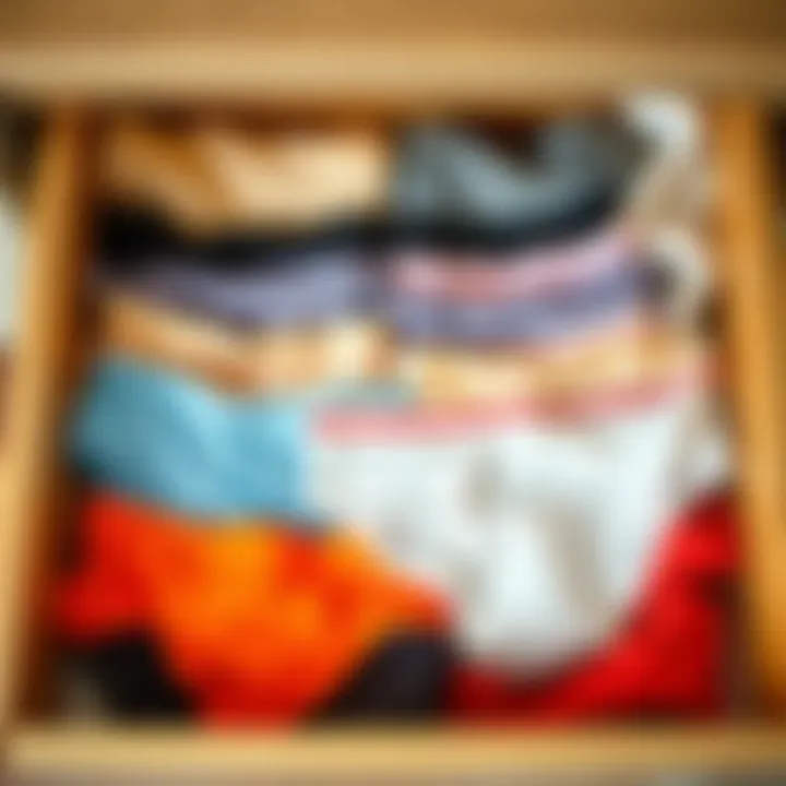 Neatly arranged underwear drawer with color-coded sections