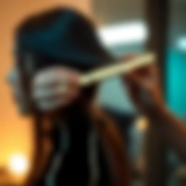 Effective Styling Techniques A stylist using a heat-resistant rat tail comb on a model, illustrating the effectiveness of the tool in professional settings.