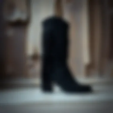 The Elegance of Black Fringe Boots Elegant black fringe boots showcased against a rustic wooden background