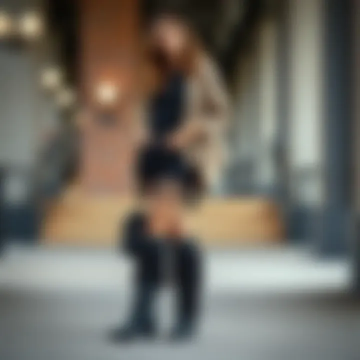 Fashionable Ensemble with Black Fringe Boots A fashionable ensemble featuring black fringe boots styled with contemporary attire