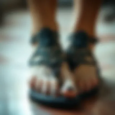 Intricate Design of Black Sparkly Sandals Close-up of black sparkly sandals showcasing intricate design details