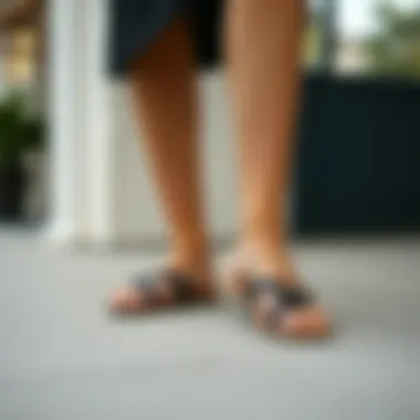 Fashionable Outfit with Black Sparkly Sandals Fashionable outfit paired with black sparkly flat sandals