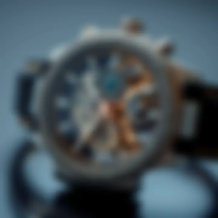 Intricate Craftsmanship of Iced Out Skeleton Watches Close-up view of an iced out skeleton watch showcasing intricate details