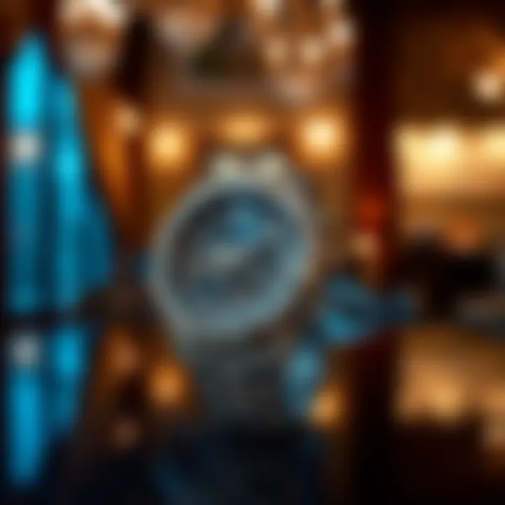 Iced Out Skeleton Watch in a Luxurious Setting A stylish iced out skeleton watch against a luxurious backdrop