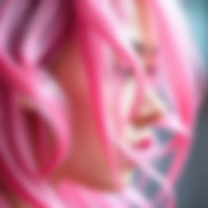 Artistic Pink Tinsel Hair Styling Close-up of pink tinsel hair highlighting artful styling