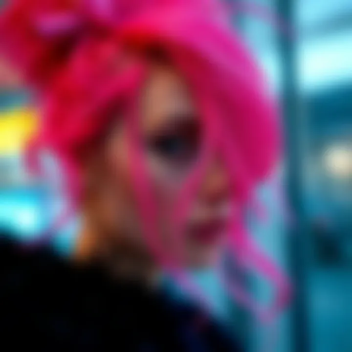 Vibrant Pink Tinsel Hair Glamour Vibrant pink tinsel strands reflect light in a luxurious hairstyle