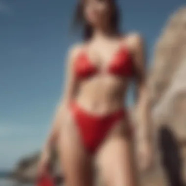 Pairing Accessories with a Red Swimsuit A stylish model pairing accessories with a red swimsuit
