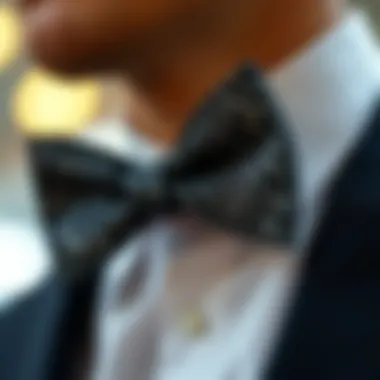 Intricate Craftsmanship of a Sparkly Bow Tie Close-up of intricate craftsmanship on a sparkly black bow tie