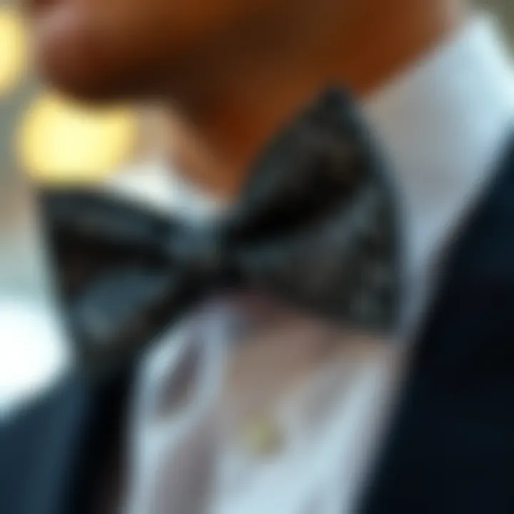Intricate Craftsmanship of a Sparkly Bow Tie Close-up of intricate craftsmanship on a sparkly black bow tie