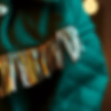 Detailing Excellence: Metallic Fringe on Jackets Close-up of metallic fringe trim detailing on a jacket
