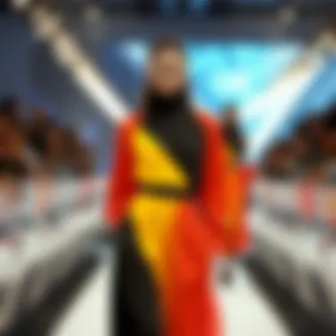 Avant-Garde Styles: Two-Coloured Dresses on the Runway Modern fashion runway featuring innovative two-coloured dress designs.