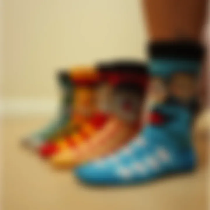 Artistic Expression in Face-Patterned Socks An artistic representation of socks featuring cartoonish faces, symbolizing self-expression.