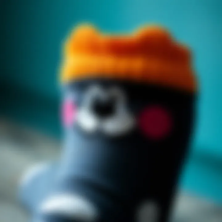 Whimsical Face Design of Modern Socks A close-up of a sock with a whimsical face design, reflecting modern fashion trends.