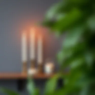 Elegant Candle Arrangement Elegant candle display on a wooden shelf
