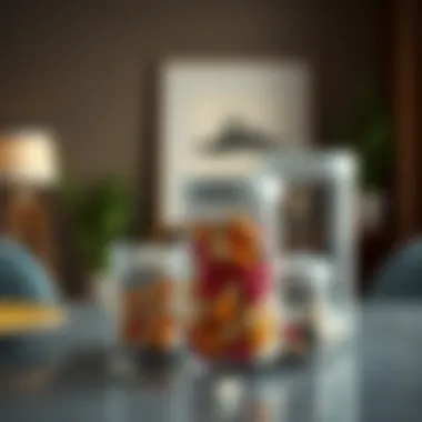 Stylishly arranged modern pill containers in a contemporary setting