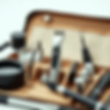 A well-organized grooming kit including eyebrow trimmers and accessories