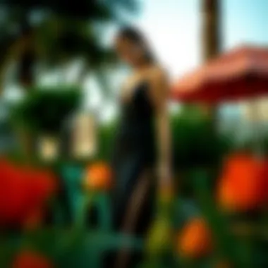 Versatile styling options for mid-length slit dress in different settings