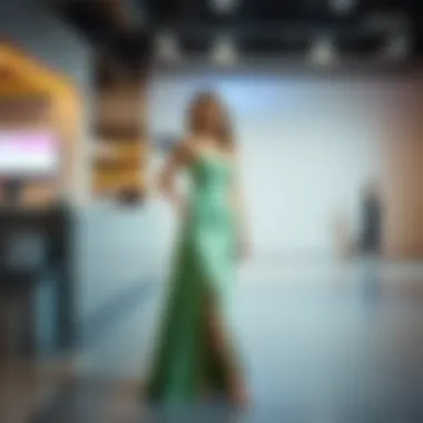 Trendy mid-length slit dress in a fashion-forward environment