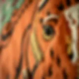 Detailed close-up of a horse tapestry showcasing intricate stitching