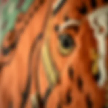 Detailed close-up of a horse tapestry showcasing intricate stitching