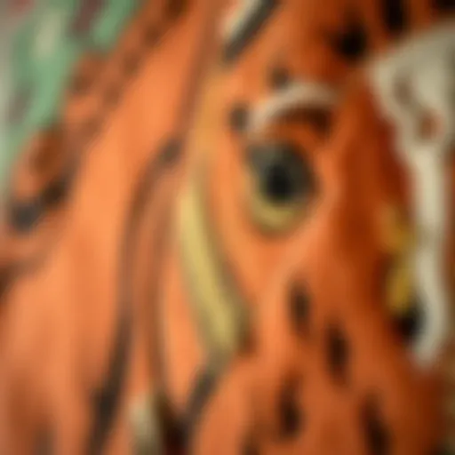 Detailed close-up of a horse tapestry showcasing intricate stitching