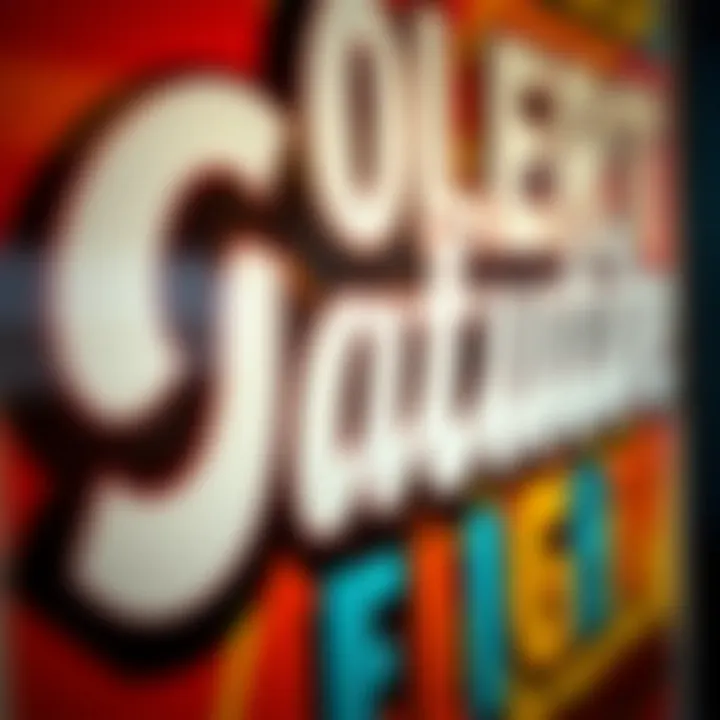 Close-up of a retro poster showcasing vibrant colors and bold typography