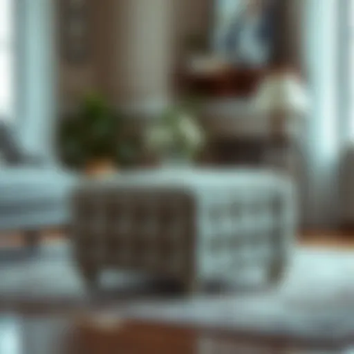Luxurious fabric square footstool cover enhancing living room aesthetics