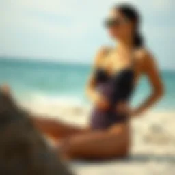 Elegant corset top bikini displayed on a sandy beach