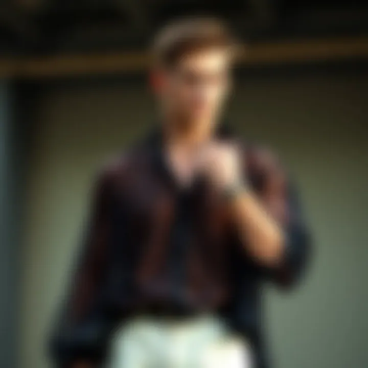 Versatile Styling of Mesh Shirts A model demonstrating various styling options for a mesh shirt in a fashion-forward context.