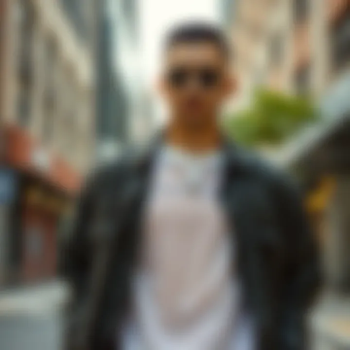 Urban Chic: Mesh Layering A stylish ensemble featuring a mesh shirt layered with a lightweight jacket, set against an urban backdrop.