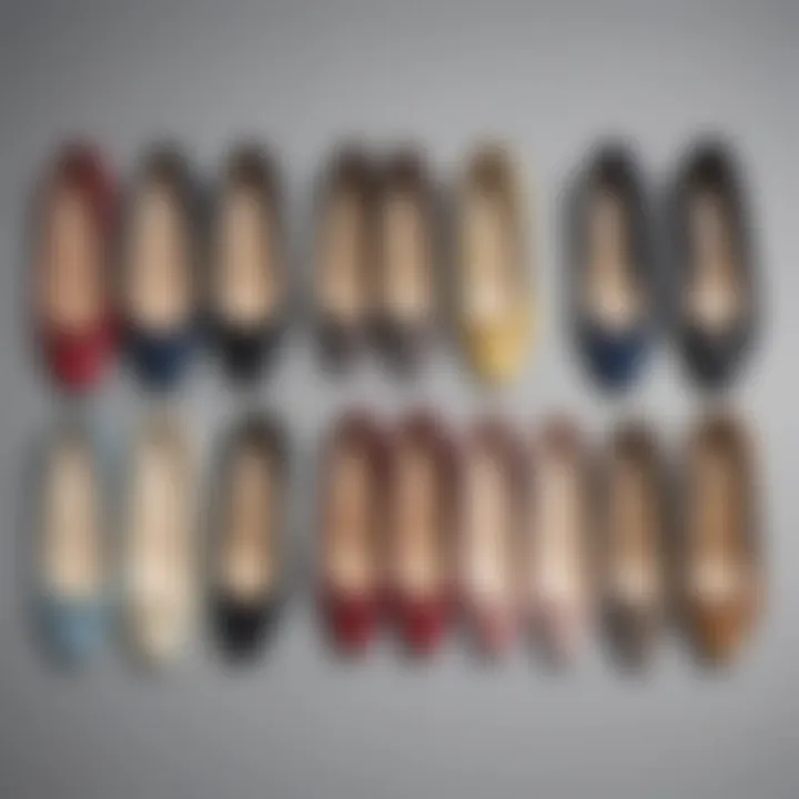 A collection of different styles of closed toe dress shoe flats