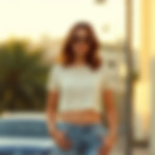 A stylish short sleeve crop top paired with high-waisted jeans.