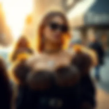 Fashionable Styling with Fur Bandeau Top Fashionable styling of a fur bandeau top with accessories