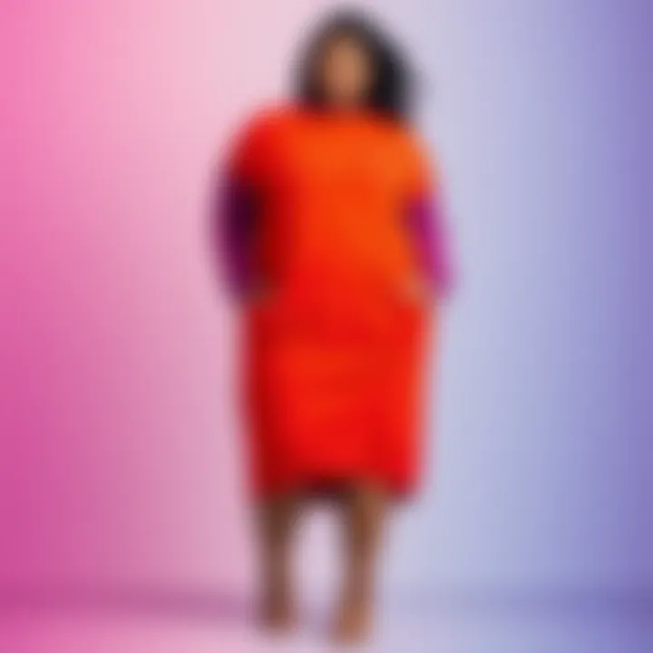 A plus-size sweater dress in a vibrant color scheme, representing modern trends