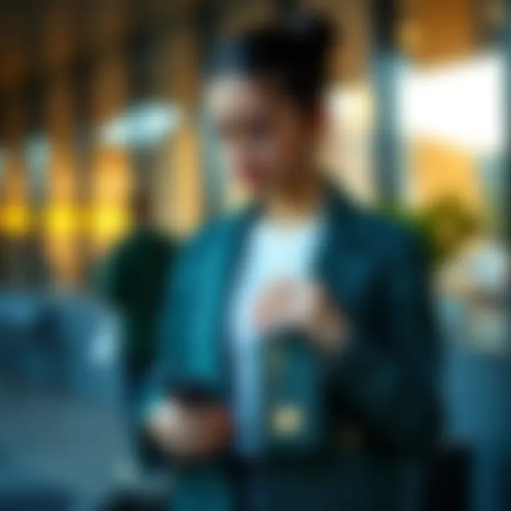 Chic Functionality: Everyday Use of the Phone Purse Stylish individual using the phone purse in a modern setting