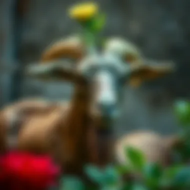 Artistic close-up of a handcrafted goat planter
